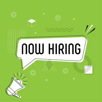 Now hiring in bubble vector on bright background. Comic speech bubble. Illustrazione stock