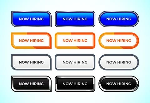 Now Hiring button set of different shapes and colors. Suitable for mobile a.. Stockillustratie