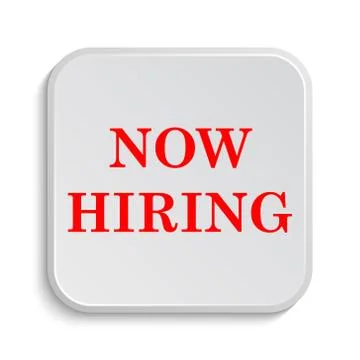 Now hiring icon. Internet button on white background.. Illustrazione stock