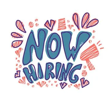 Now hiring quote with design elements isolated on white background. Vacancy a Stock Illustration