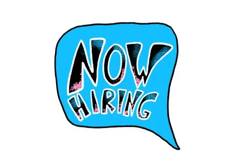 Now hiring text with bubble speech isolated on white background. Vacancy anno Stock Illustration