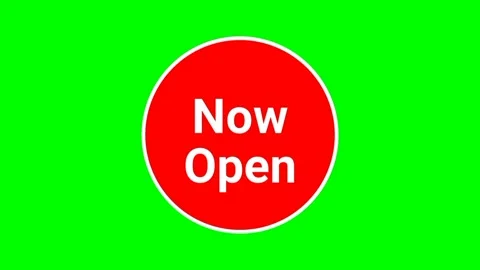 Now Open text animated in red circle green screen video Stock Footage 322914345