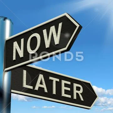 Now or later signpost showing delay deadlines and urgency Stock Illustration