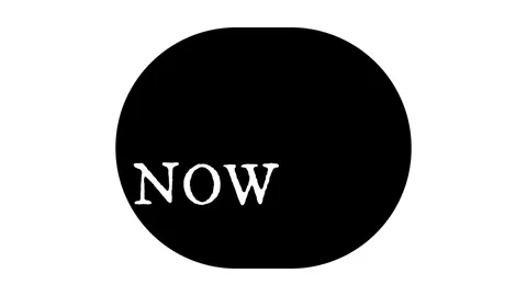NOW Text in Black Circle Minimal Modern Icon on White Background Stock Footage 338173877