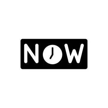 Now Text Emblem with Clock Detail in Bold Style Stock Illustration