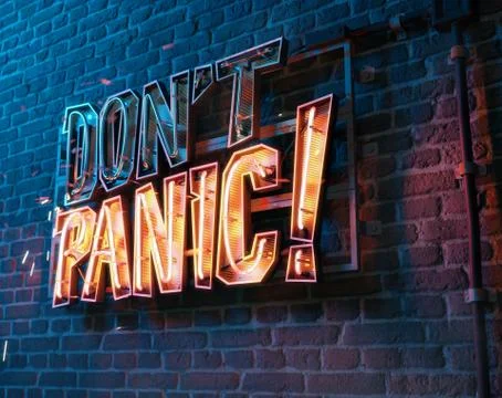 Now Is Time Panic. Slogan on Neon Light Billboard Stock Illustration