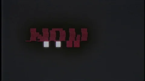 NOW word text on old tv vhs glitch interference noise screen animation black Stock Footage 83749128