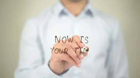 Now Is Your Time   ,  man writing on transparent wall Stock Footage 62524485