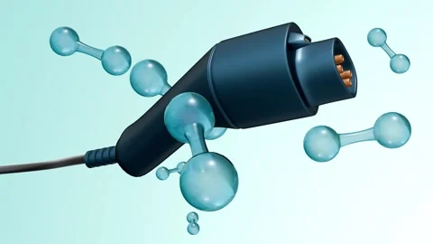 A nozzle or power plug surrounded by hydrogen molecules Stock Footage 328758480