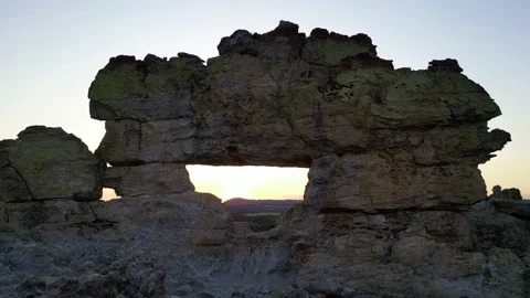 NP Isalo stone window , sunset in Madagascar, Aerial view, 4K footage Stock Footage 231210381