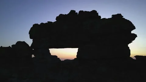 NP Isalo stone window , sunset in Madagascar, Aerial view, 4K footage Stock-Footage 231210548