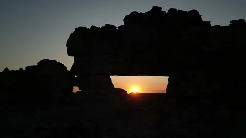 NP Isalo stone window , sunset in Madagascar, Aerial view, 4K footage Stock Footage 231210602