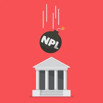 NPL text on the black bomb falling to bank building Stock Illustration