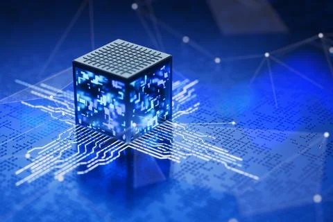 NPU. Artificial intelligence concept. Artificial intelligence training. Neu.. Stock Illustration