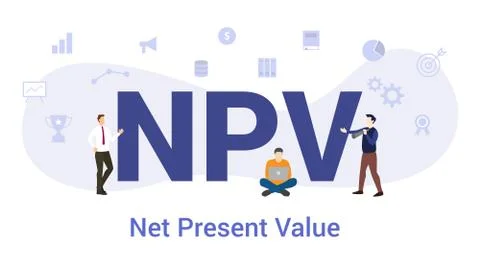 Npv net present value concept with big word or text and team people with mode Stock Illustration