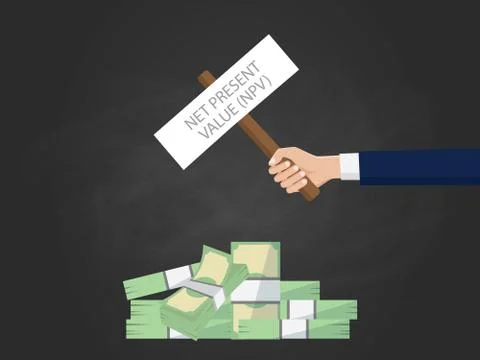Npv net present value illustration with businessman hand holding a banner on top Stock Illustration