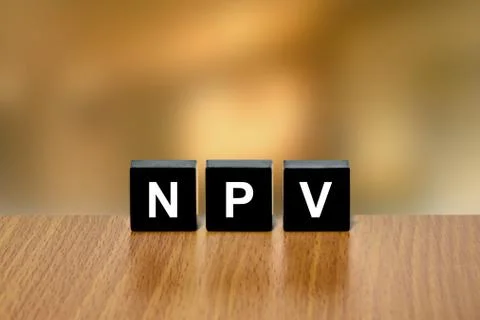NPV or Net Present Value on black block Stock Photos