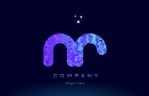 Nr n r bubble circle dots pink blue alphabet letter logo icon vector Stock Illustration