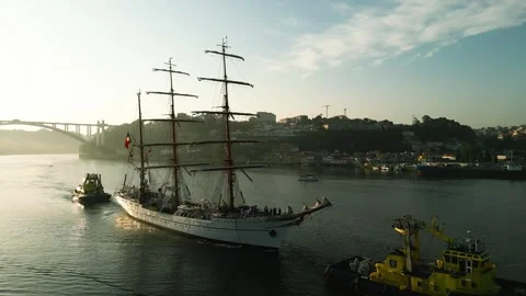 NRP Sagres leaving the Douro River Stock Footage 242396698