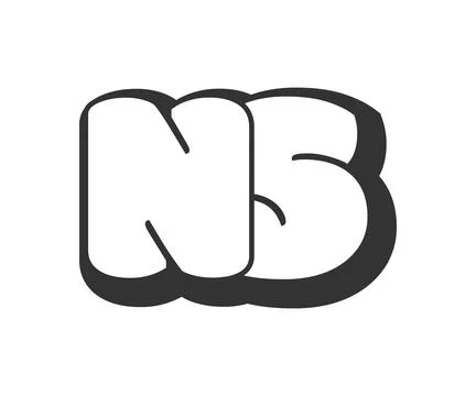 NS logo, bubble comic lettering, rounded in graffiti style black and white .. Stock Illustration