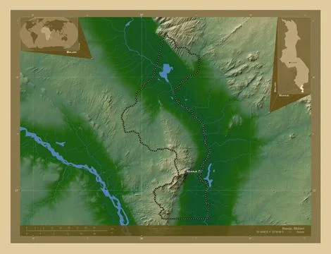 Nsanje, Malawi. Physical. Labelled points of cities Stock Illustration