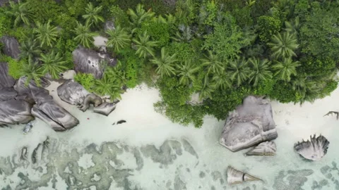 Nse Source d'Argent beach at La Digue island Stock Footage 132547870