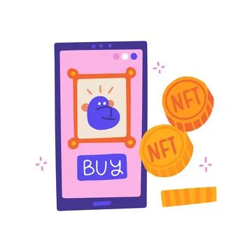 NTF concept. Non-fungible token technology. Crypto art sold for cryptocurrency Stock Illustration