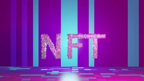 NTF text animation of vivid tech violet background. Non-refundable token. 3d Stock Footage 150141501