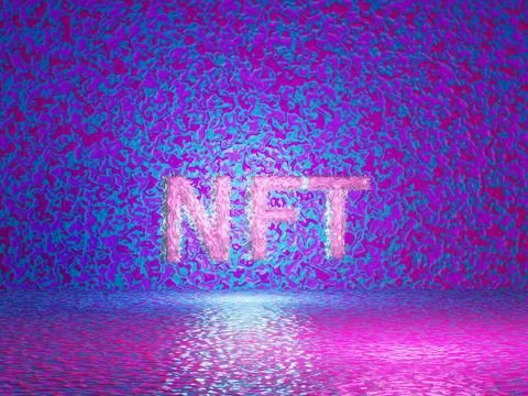 NTF text on vivid tech violet background. Non-refundable token. 3d render Stock Illustration