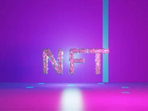NTF text on vivid tech violet background. Non-refundable token. 3d render Stock Illustration