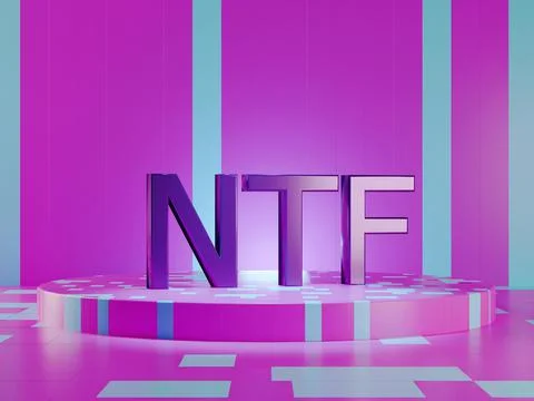 NTF text on vivid tech violet background. Non-refundable token. 3d render Stock Illustration