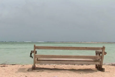 NTSC: bench at the ocean Stock Footage 153607