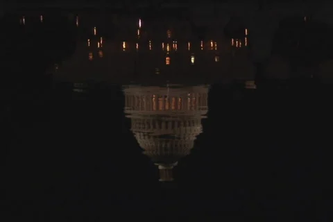 NTSC: US Capitol - tilt up from pool at night Stock Footage 92858