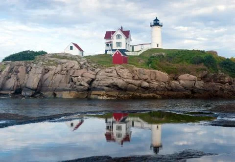 Nubble Light Reflection in puddle Stock Photos