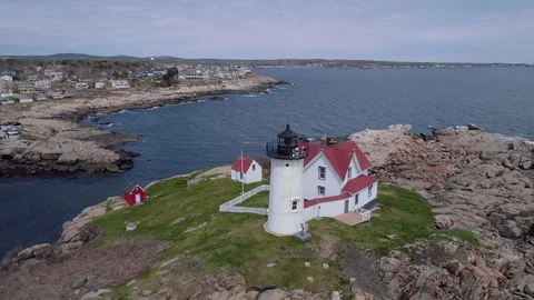 Nubble Lighthouse - Aerial Flyover  Vídeos de archivo 75158250
