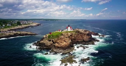 Nubble Lighthouse Aerial  Vídeos de archivo 76907739