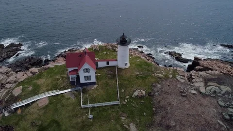 Nubble Lighthouse - Aerial Orbit  Vídeos de archivo 75166561