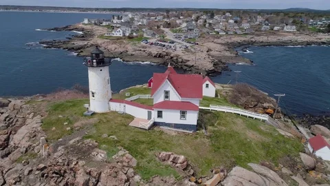 Nubble Lighthouse - Aerial Orbit  Vídeos de archivo 75166624