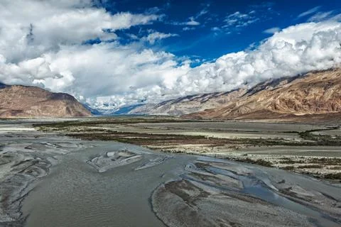 Nubra valley and river in Himalayas, Ladakh Stock Photos