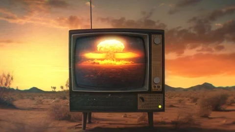 Nuclear Apocalypse on Old TV Screen Animation Stock-Footage 318439708