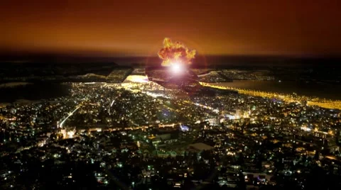 Nuclear Blast over City causing EMP (Electromagnetic Pulse) Blackout Stock Footage