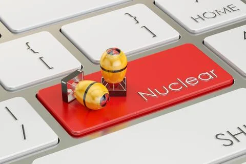 Nuclear bomb button, on the computer keyboard. 3D rendering Stock Illustration