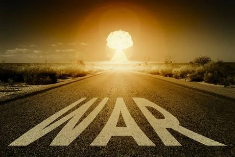 Nuclear bomb explosion An image of a road to a nuclear bomb explosion with... Stock-Fotos