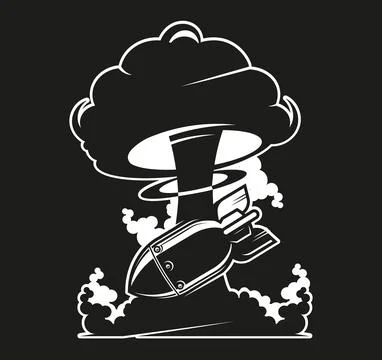 Nuclear bomb explosion vector icon isolated on black Illustrazione stock