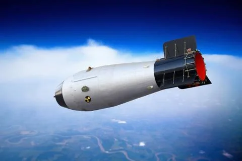 Nuclear bomb is flying in the sky. Nuclear war Stock Illustration