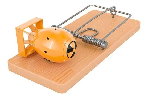 Nuclear bomb inside mousetrap. 3D rendering Stock Illustration