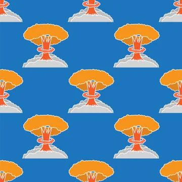 Nuclear Burst Seamless Pattern. Cartoon Bomb Explosion. Radioactive Atomic Power Stock Illustration