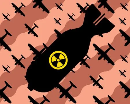 Nuclear cataclysm, airplanes in the sky, atomic bomb, vector illustration Stock Illustration