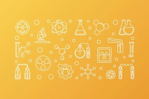Nuclear Chemistry vector concept outline horizontal banner Illustrazione stock