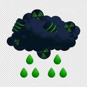 Nuclear cloud and rain vector Illustrator. Radioactive icon with green drop A Illustrazione stock